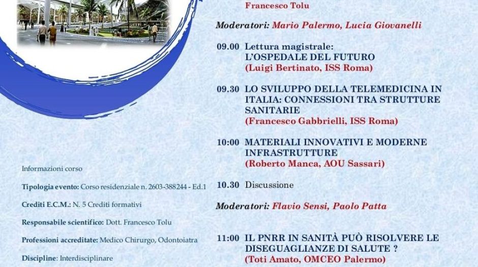 ALGHERO - ECM DOMANI AL CALABONA SULLA "SANITÀ DEL FUTURO, SISTEMI E STRATEGIE"