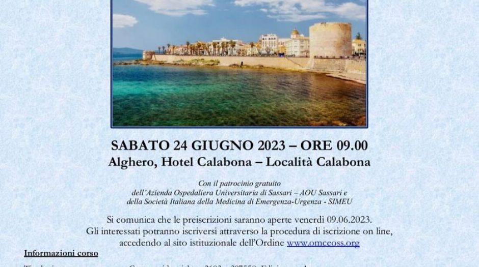 ALGHERO - DOMANI, 24 GIUGNO, ORE 9.00, FOCUS AL CALABONA SU SEPSI E SHOCK SETTICO